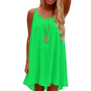 Sexy Short Summer Dress,Beach Cover-up Spaghetti Straps, Green, Sz S